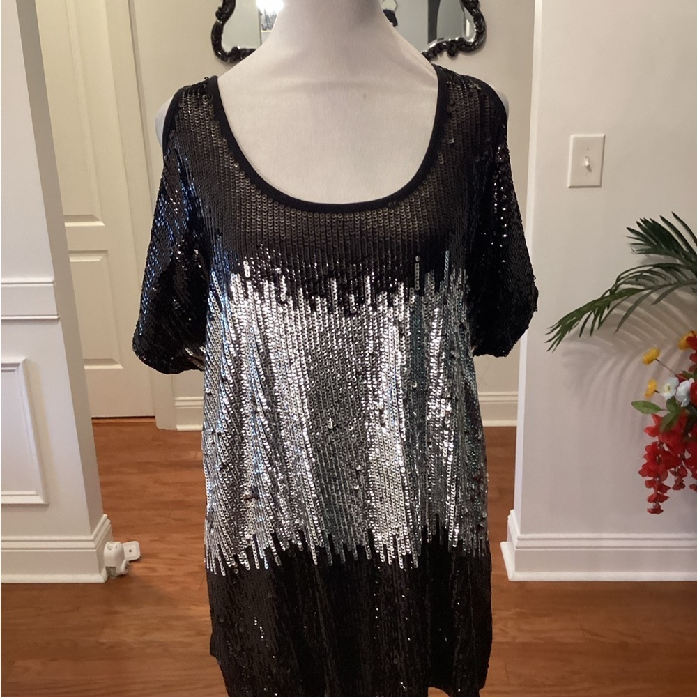 INC International Concepts Black and Silver Sequin Top